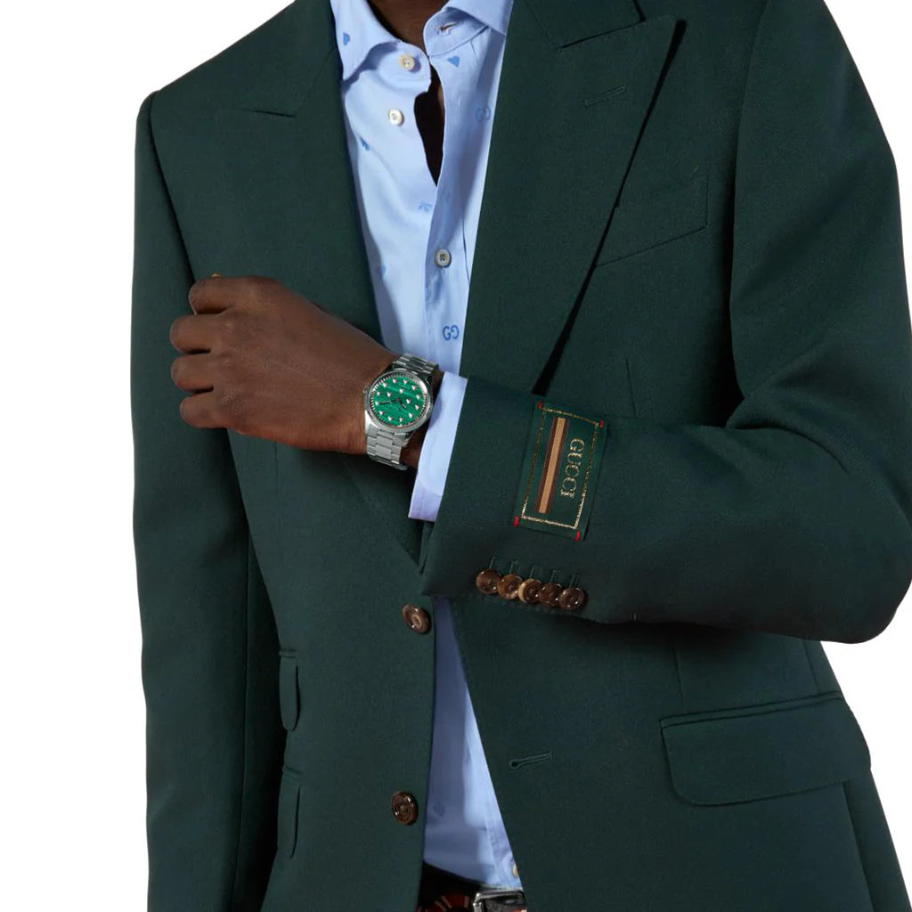 Gucci G-Timeless 38mm Automatic Green Bee Dial Bracelet Watch YA1264176